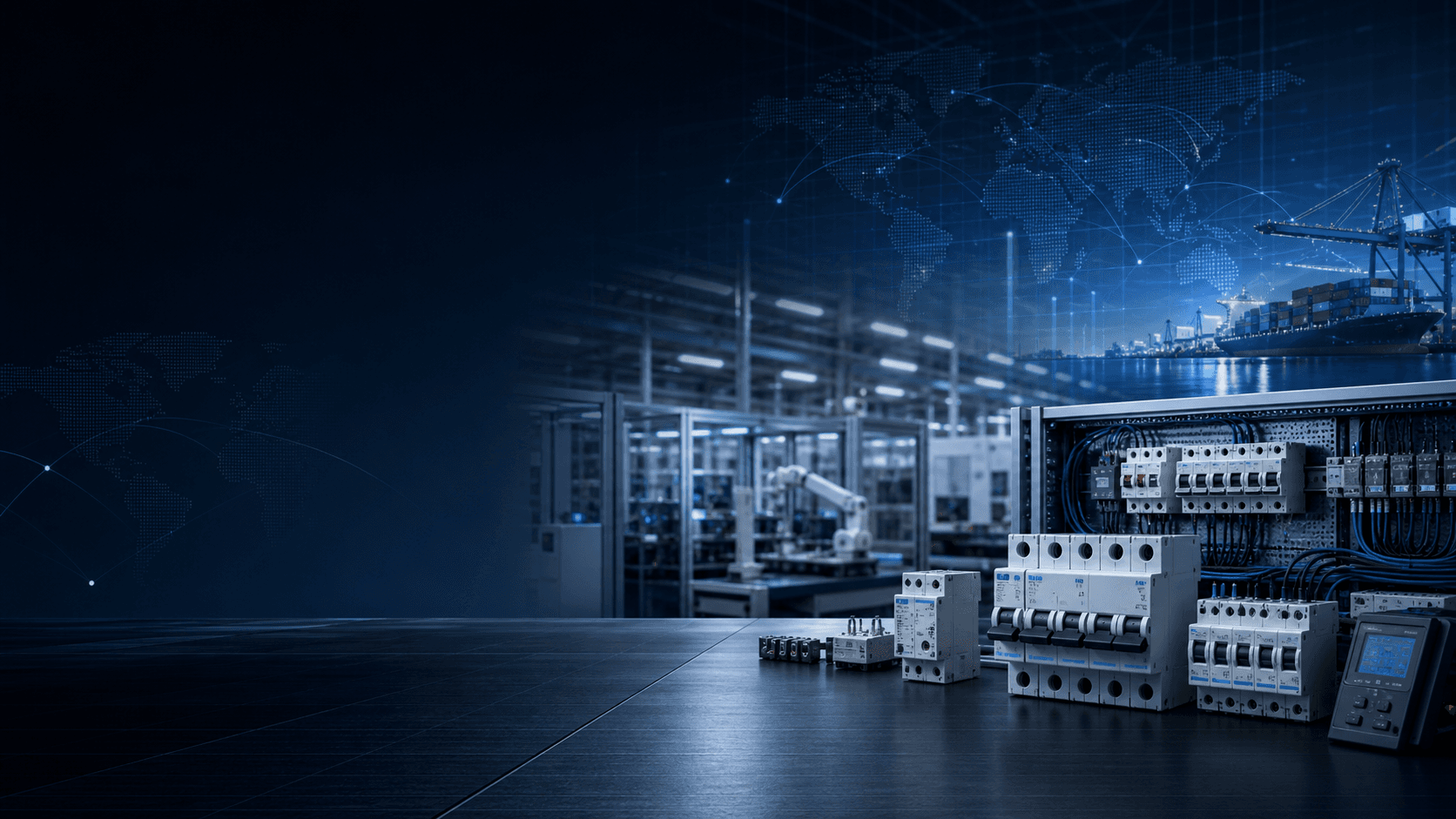 Industrial electrical sourcing and global logistics background