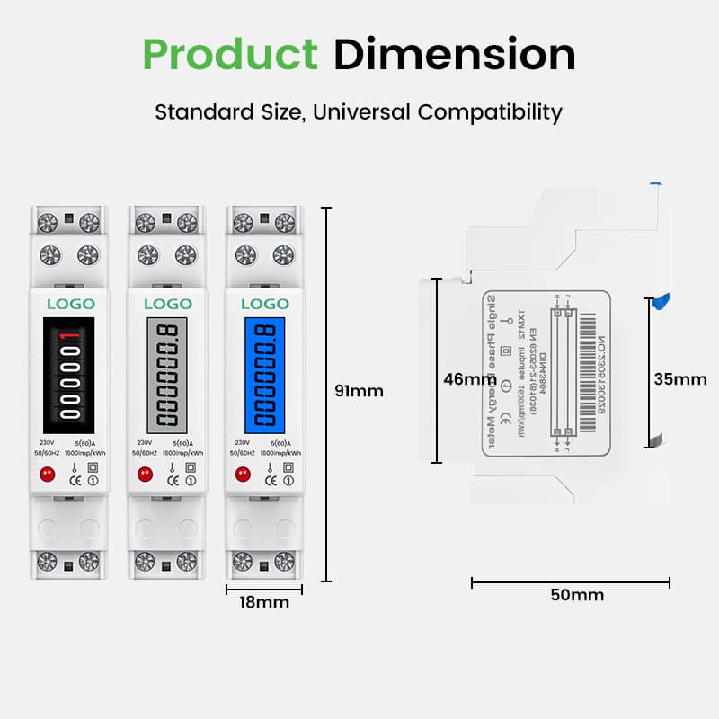 ADD 18mm 1P Single-Phase DIN Rail Energy Meter 5(60)A 230V Class 1