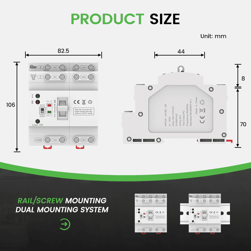 63A 4P Automatic Transfer Switch 110V/220V - PC Class 50ms Three-Phase ATS for Commercial Use