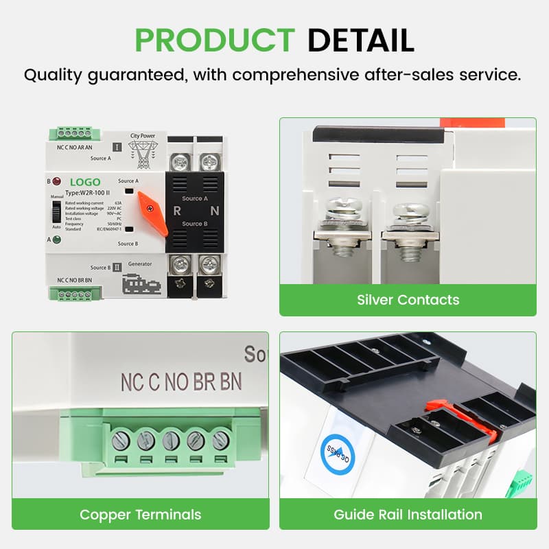 63A 2P Automatic Transfer Switch 110V/220V - PC Class 50ms Dual Power ATS for Home & RV