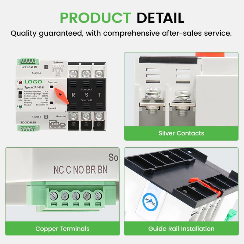 63A 3P Automatic Transfer Switch 110V/220V - PC Class 50ms Three-Phase ATS for Commercial Use