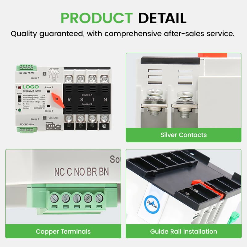63A 4P Automatic Transfer Switch 110V/220V - PC Class 50ms Three-Phase+N ATS for Commercial Use