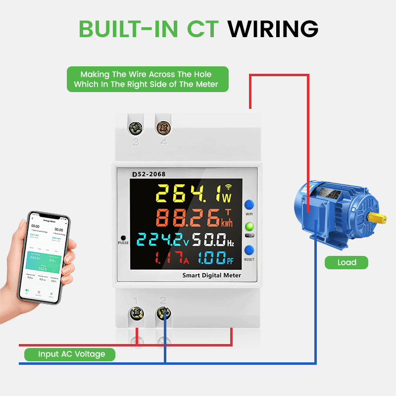 D52-2066 Tuya WiFi Smart Energy Meter 6-in-1 DIN Rail Monitor with Remote App Control