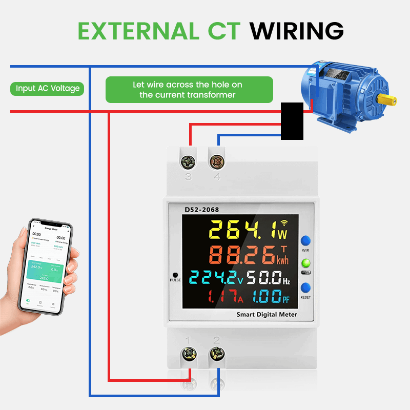 D52-2066 Tuya WiFi Smart Energy Meter 6-in-1 DIN Rail Monitor with Remote App Control