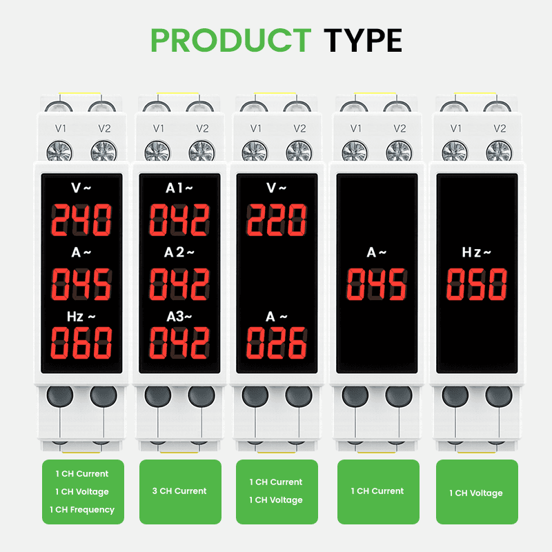 DDR Series 18mm DIN Rail AC Digital Multi-Function Meter Voltage Current Frequency