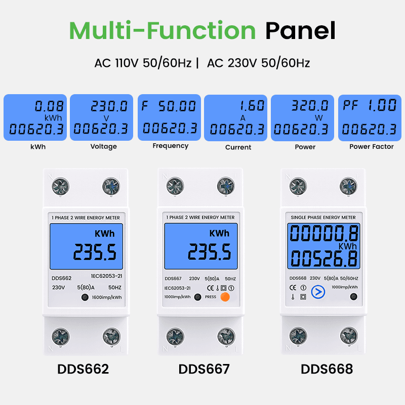DDS Single-Phase DIN Rail Energy Meter DDS662 DDS667 DDS668 Series 110V 230V