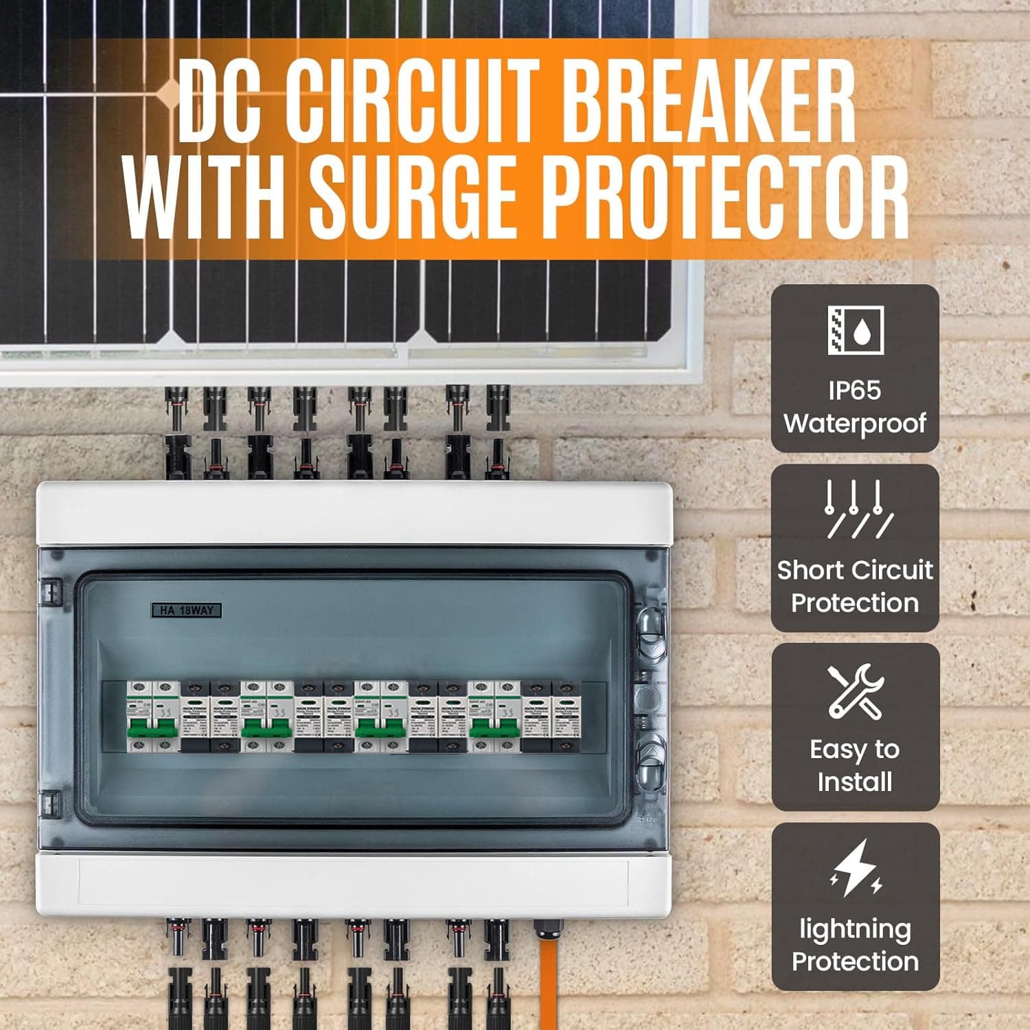 PV Combiner Box (White) 1 String Input 1 Output, 4× 40A DC Breakers & 4× 500V/40kA SPDs