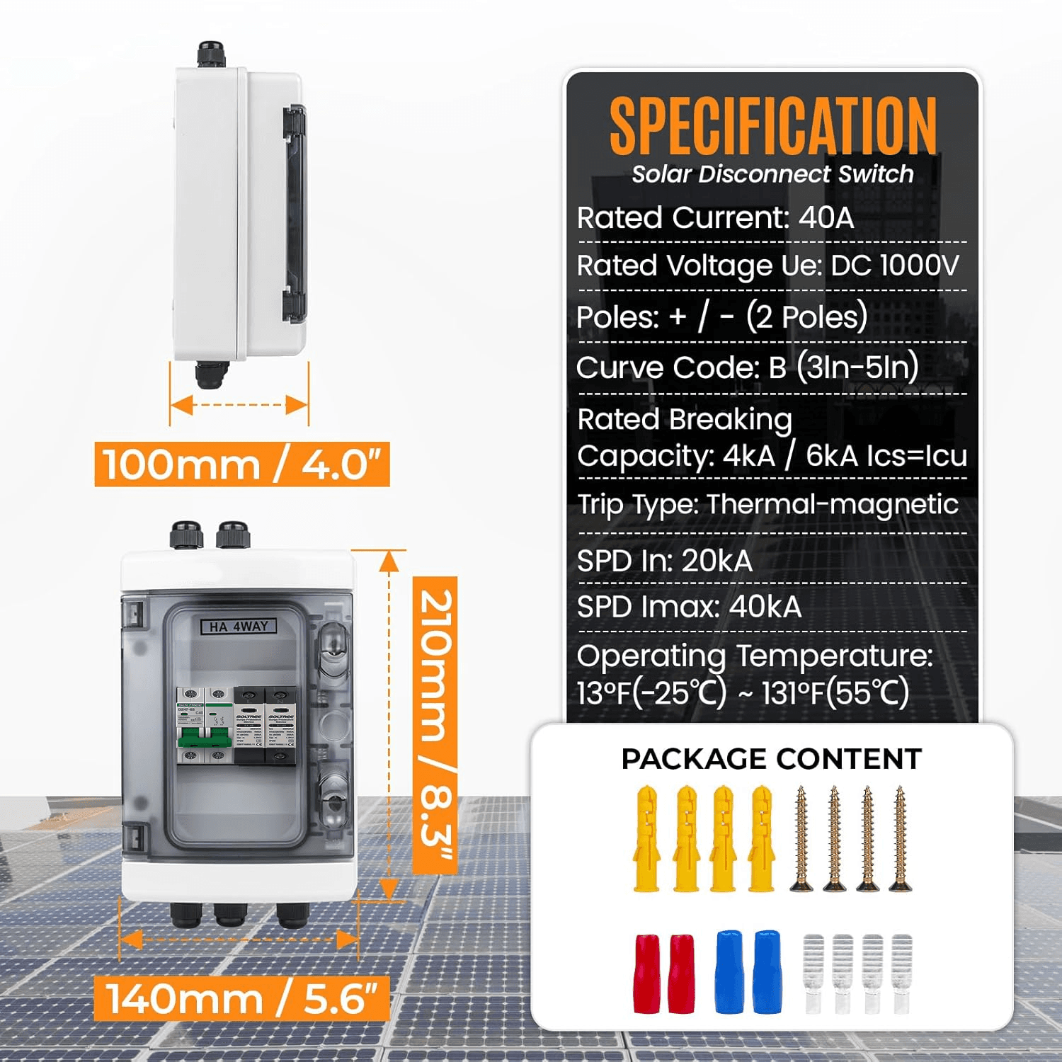 PV Combiner Box (White) 1 String Input 1 Output, 40A DC Breaker & 500V/40kA SPD