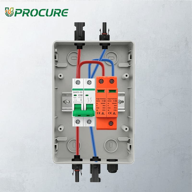 PV Combiner Box 1 String Input 1 Output, 500V DC 32A Breaker & 40kA SPD