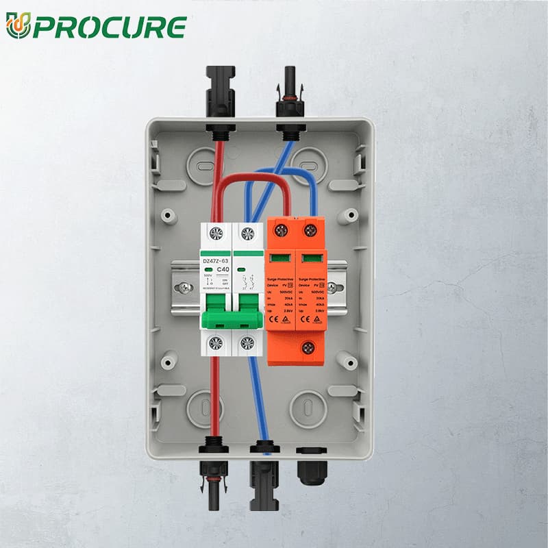 PV Combiner Box 1 String Input 1 Output, 500V DC 40A Breaker & 40kA SPD