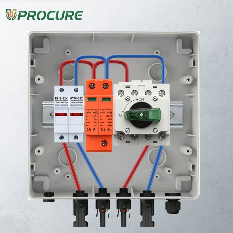 PV Combiner Box 1 String Input 1 Output, 1000V DC, 32A Isolator Switch, 15A Fuse & 40kA SPD