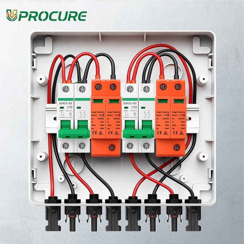 PV Combiner Box 1 String Input 1 Output, Dual 32A DC Breakers & Dual 500V/40kA SPDs