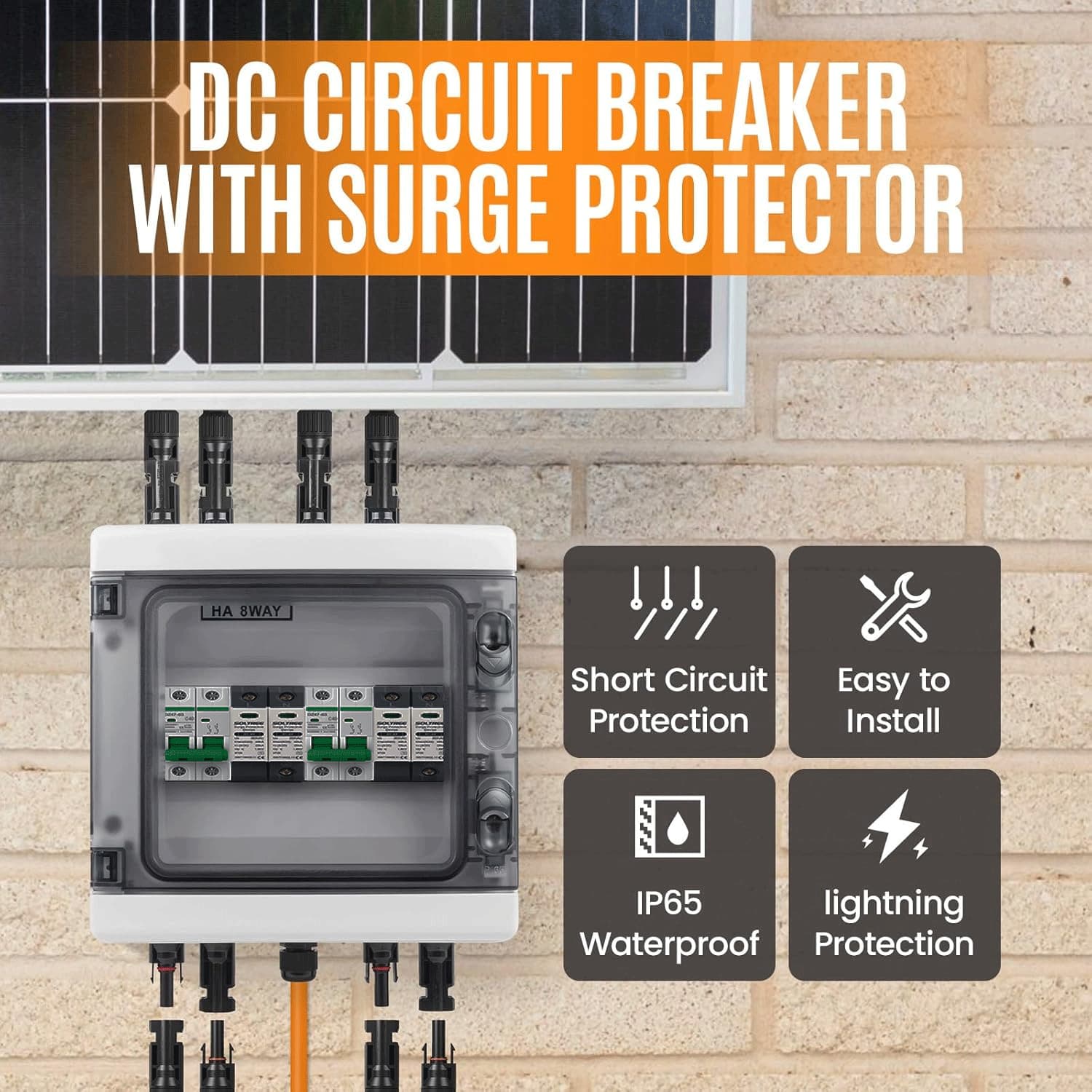 PV Combiner Box (White) 1 String Input 1 Output, Dual 40A DC Breakers & Dual 500V/40kA SPDs