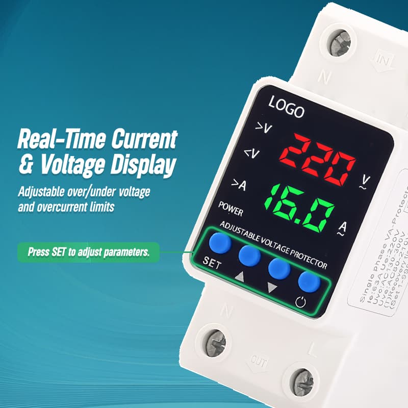 PN2-VA5 Self-Resetting Voltage Protector with Digital Display Logo Customization