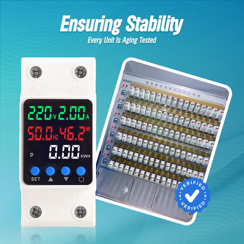 PN2-VAFD 5-in-1 Self-Resetting Voltage Protector with Voltage, Current, Power, Frequency & kWh Meter