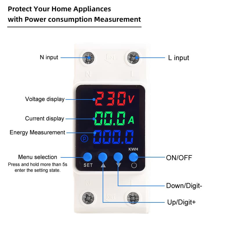PN2-VAK Self-Resetting Voltage Protector with kWh Energy Meter 40A–80A