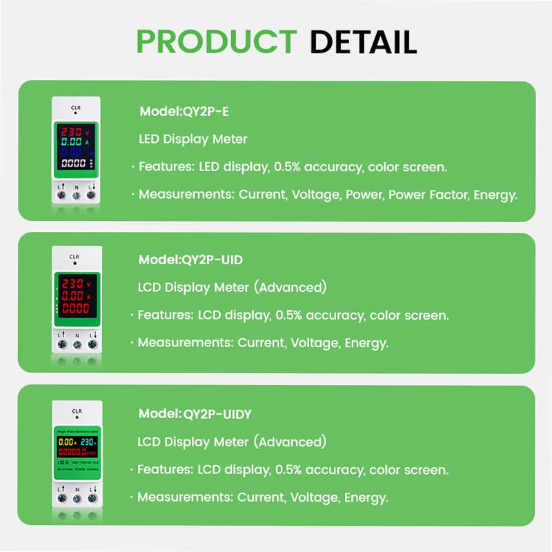 QY2P Single-Phase DIN Rail Energy Meter LED/LCD Display 0.5% Accuracy