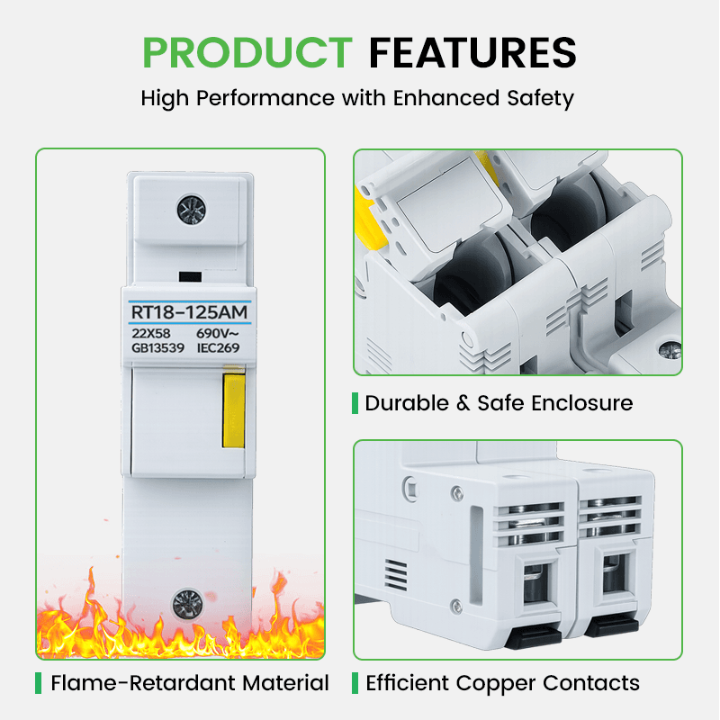 RT18-125AM 3P DIN Rail Fuse Holder 125A 690V