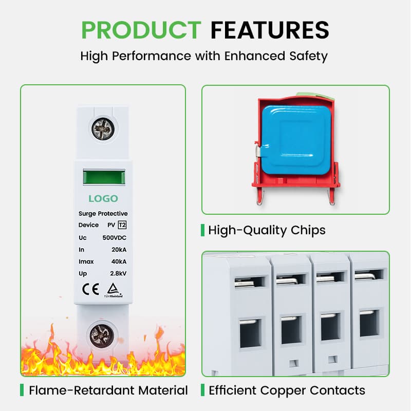 1P DC Surge Protector 500V/1000V 40kA - PV Solar SPD for RV & Residential Solar Systems (White)
