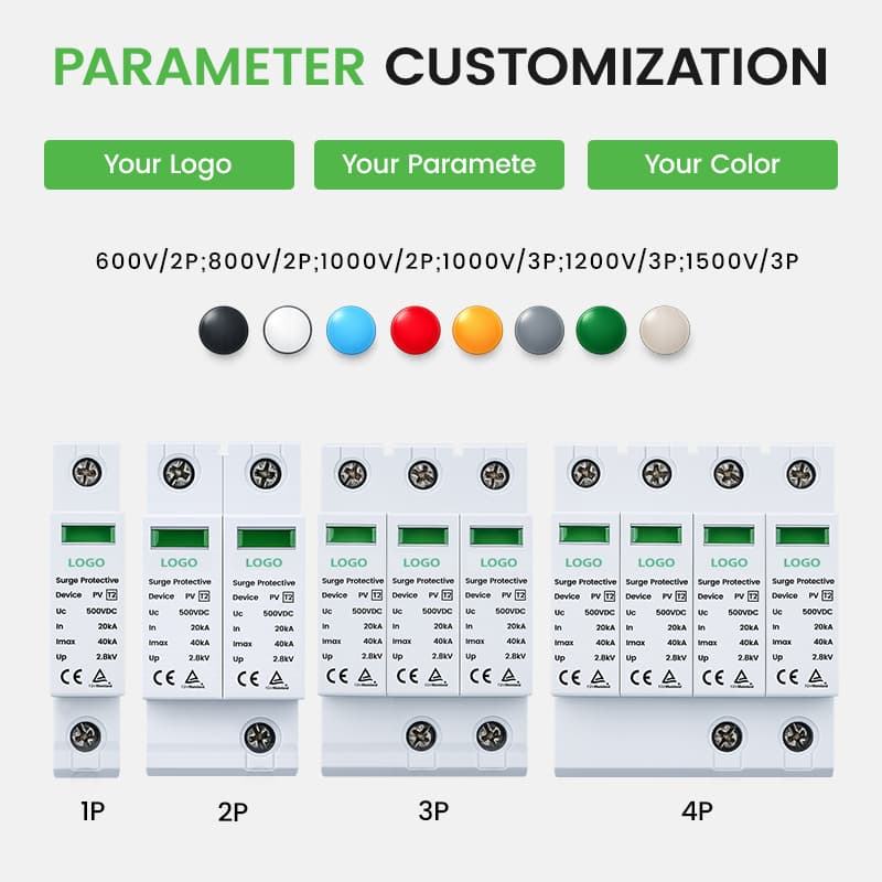 2P DC Surge Protector 500V/1000V 40kA - PV Solar SPD for RV & Residential Solar Systems (White)