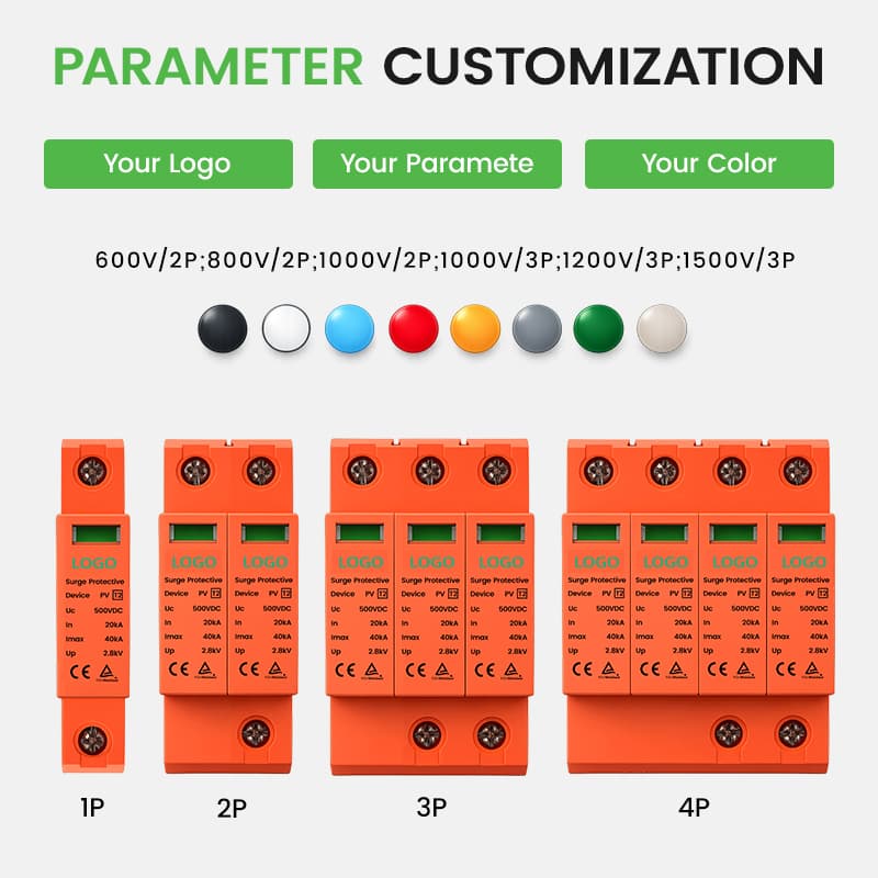 3P DC Surge Protector 1000V/1500V 40kA - Full Mode PV SPD for Inverter DC Side & Solar Power Stations (Orange)