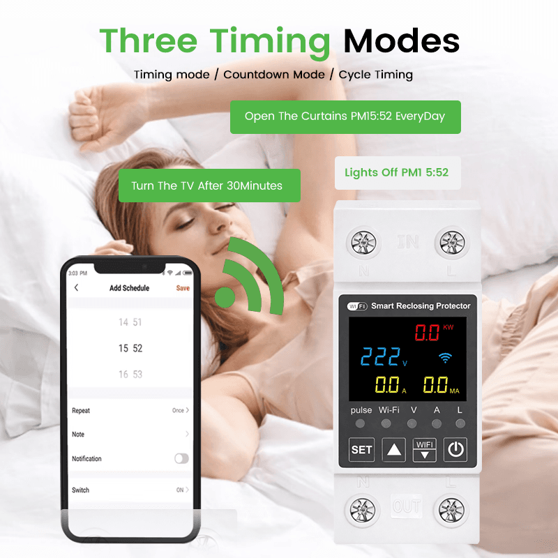 SRP Tuya WiFi Smart Reclosing Leakage Protector 63A 10-in-1 with TFT Display and Energy Metering