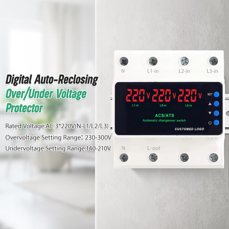 STATS-03 3-Way ATS Automatic Transfer Switch with Over/Under Voltage Protection & Triple Voltage Display