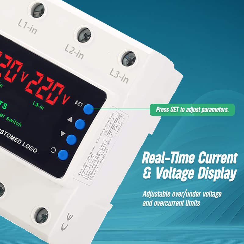 STATS-03 3-Way ATS Automatic Transfer Switch with Over/Under Voltage Protection & Triple Voltage Display