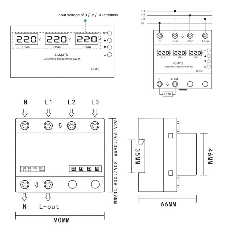 STATS-03 3-Way ATS Automatic Transfer Switch with Over/Under Voltage Protection & Triple Voltage Display