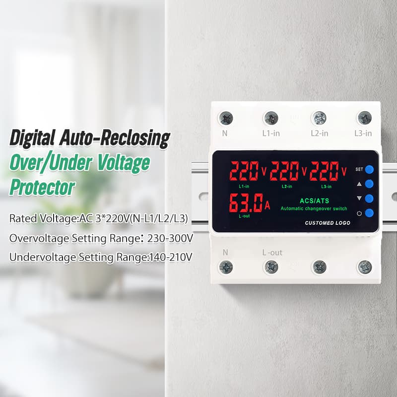 STATS-04 3-Way ATS Automatic Transfer Switch with Triple Voltage & Output Current Display