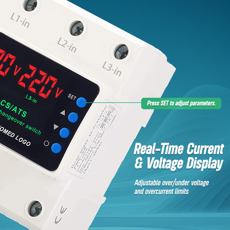 STATS-04 3-Way ATS Automatic Transfer Switch with Triple Voltage & Output Current Display