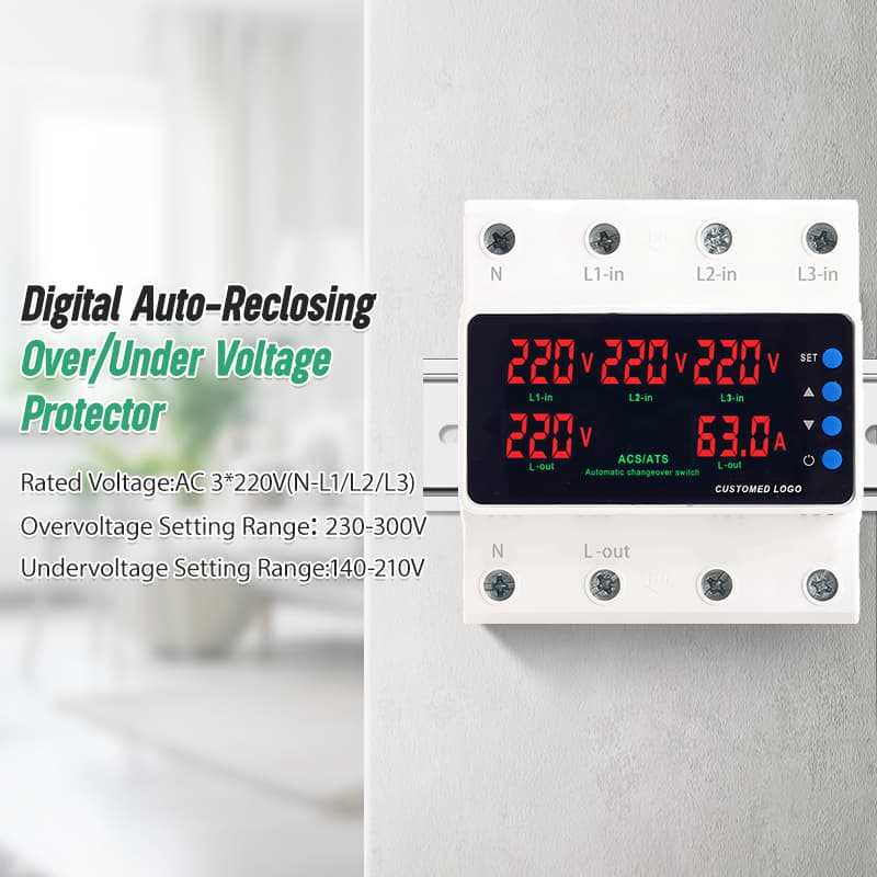 STATS-05 3-Way ATS Automatic Transfer Switch with Full 5-Parameter Display
